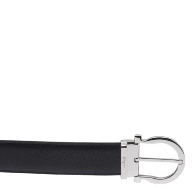 Ferragamo Men Adjustable Double Gancini Belt In Black