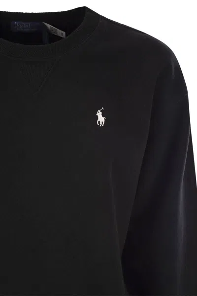 Polo Ralph Lauren Black Cotton Sweatshirt With Iconic Pony Logo In Black