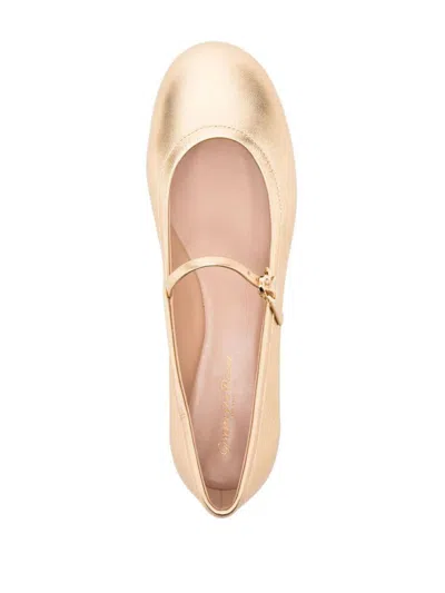 Gianvito Rossi Elegant Ballerina Flats With Ribbon Buckle In Gold