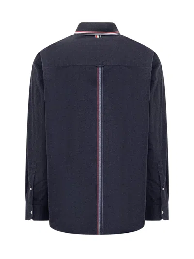 Thom Browne Oversized Cotton Flannel Shirt With Iconic Detail In Blue