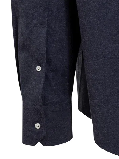 Thom Browne Oversized Cotton Flannel Shirt With Iconic Detail In Blue