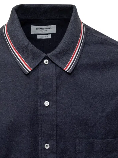 Thom Browne Oversized Cotton Flannel Shirt With Iconic Detail In Blue