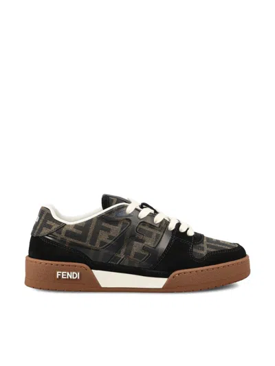 Fendi Match Suede Sneakers With Jacquard Ff Fabric Inserts In Brown