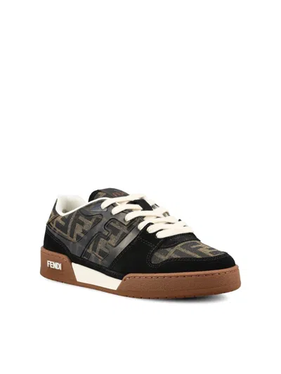 Fendi Match Suede Sneakers With Jacquard Ff Fabric Inserts In Brown