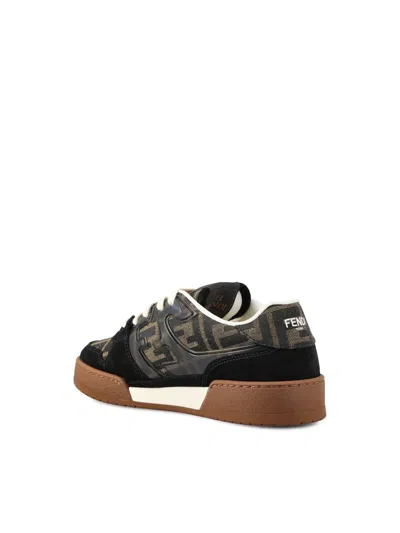Fendi Match Suede Sneakers With Jacquard Ff Fabric Inserts In Brown