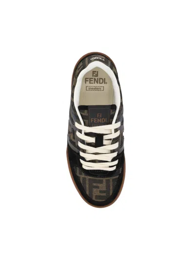 Fendi Match Suede Sneakers With Jacquard Ff Fabric Inserts In Brown