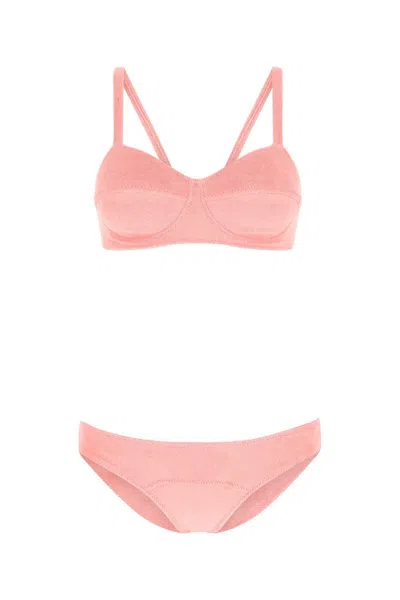Lisa Marie Fernandez Stretch Terry Bikini Set With Adjustable Straps In Pink
