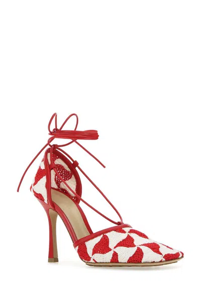 Bottega Veneta Red Two-tone Stretch Crochet Heels In Red