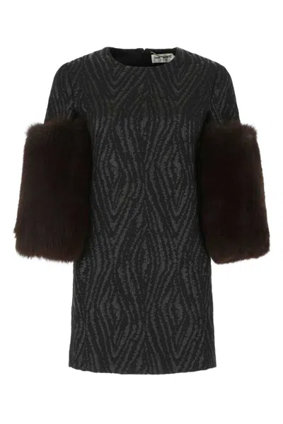 Saint Laurent Black Crewneck Mini Dress In Black