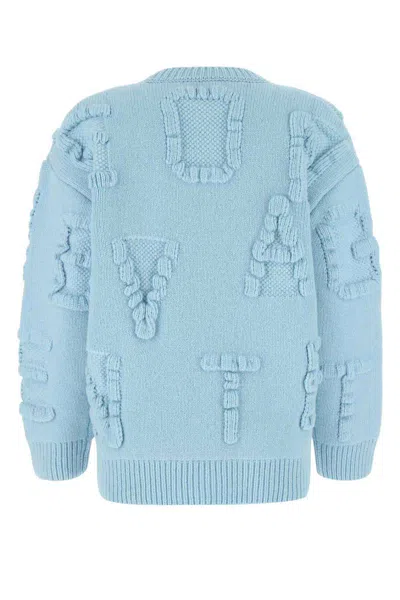 Bottega Veneta Light Blue Stretch Wool Blend Shetland Alphabet Oversize Sweater In Green