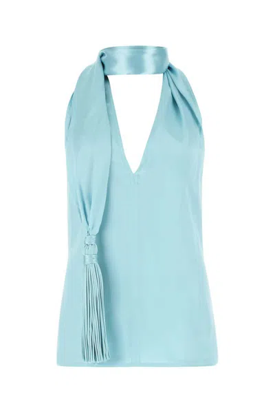 Bottega Veneta Scarf-halter Chintzed Cupro Top In Blue