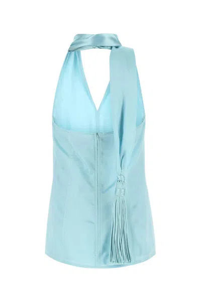 Bottega Veneta Scarf-halter Chintzed Cupro Top In Blue