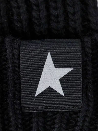 Golden Goose Mans Ribbed Black Wool Hat With Logo In Black