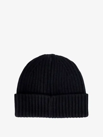 Golden Goose Mans Ribbed Black Wool Hat With Logo In Black