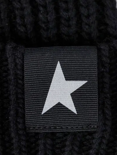 Golden Goose Mans Ribbed Black Wool Hat With Logo In Black
