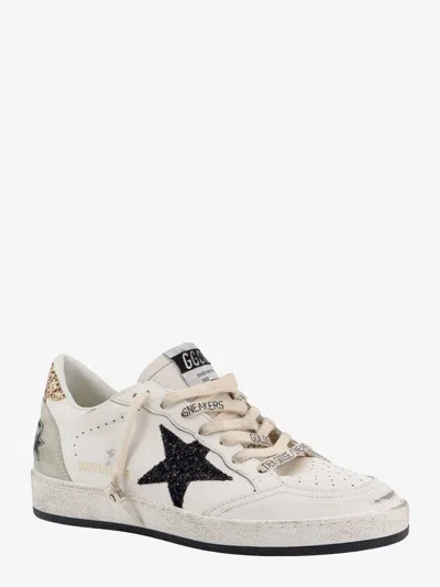 Golden Goose Deluxe Brand Women Ball Star Leather Sneakers With Glitter Detail In Neutral
