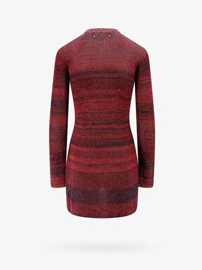 Golden Goose Deluxe Brand Women Knitted Multicolor Mini Dress With Stars Detail In Red
