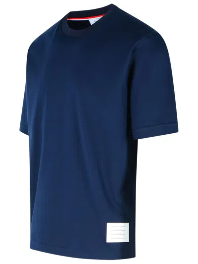 Thom Browne Oversized Cotton T-shirt With Tricolor Stripe Detail In Blue
