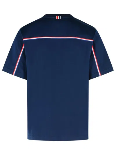 Thom Browne Oversized Cotton T-shirt With Tricolor Stripe Detail In Blue