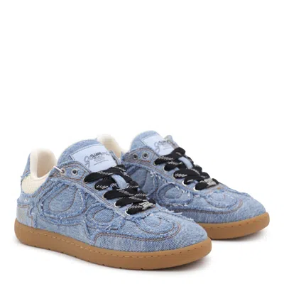Ganni Low Top Denim Embroidered Sneakers Rubber Sole In Blue