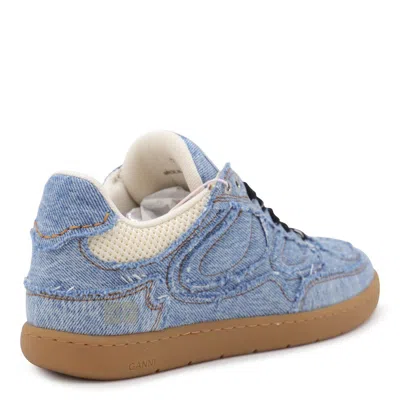 Ganni Low Top Denim Embroidered Sneakers Rubber Sole In Blue
