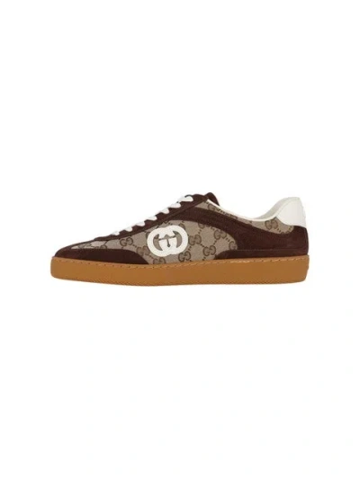 Gucci Men G75 Low-top Supreme Gg Fabric And Suede Sneakers In Brown