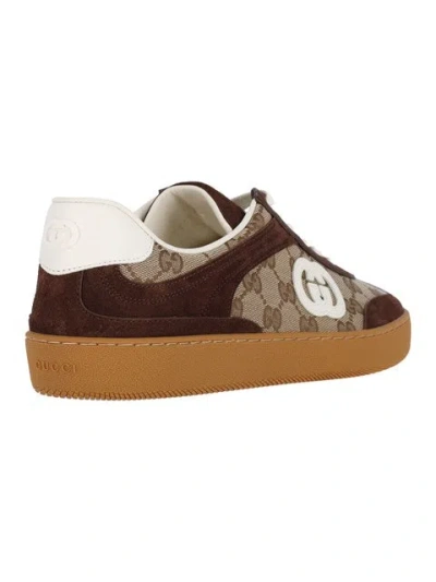 Gucci Men G75 Low-top Supreme Gg Fabric And Suede Sneakers In Brown