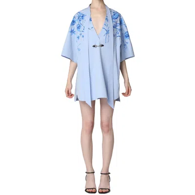 Gucci Midi Dress With Floral Embroidery And V-neckline In Blue