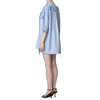 Gucci Midi Dress With Floral Embroidery And V-neckline In Blue