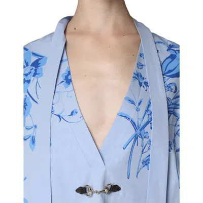 Gucci Midi Dress With Floral Embroidery And V-neckline In Blue
