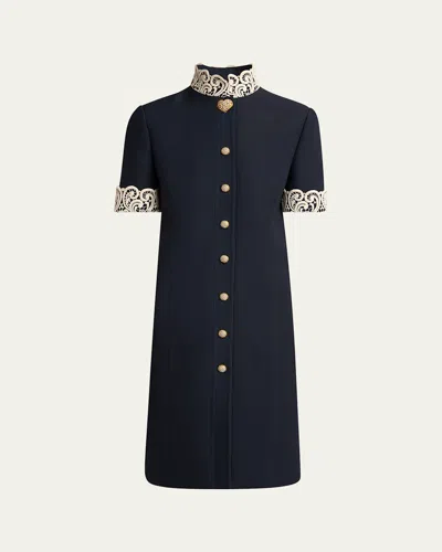 Valentino Structured Midi Dress With High Collar In Blue