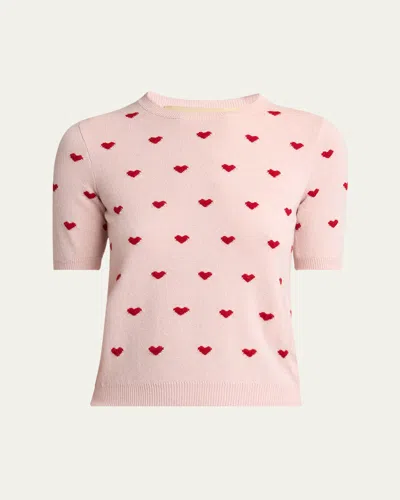 Valentino Crewneck Heart Jacquard Sweater In Pink