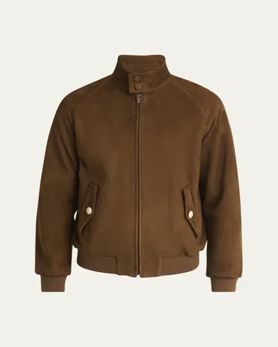 Valentino Ribbed Lambskin Suede Leather Jacket With Stand-up Collar In Brown