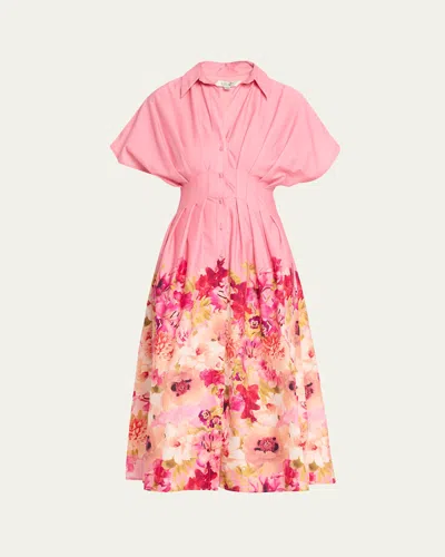 Badgley Mischka Pleated Floral-print Midi Shirtdress