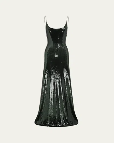 Alex Perry Singlet Backless Mesh Sequined Gown In Green