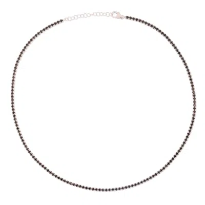 By Eda Dogan Women's Black Baguette Stone Tennis Necklace Silver
