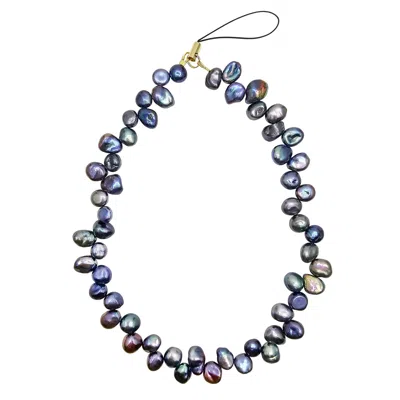 Farra Black Petal Shaped Purple Freshwater Pearls Phone Strap