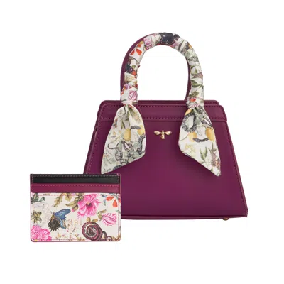 Fable England Women's  Floral Engravings Mini Plum Tote & Card Holder Set