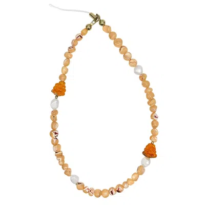 Farra Yellow / Orange Orange Shell With Raspberry And Pearls Phone Strap