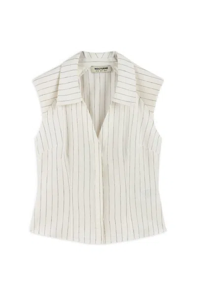 Nocturne Women's Sleeveless Linen Blend Shirt With Shoulder Pads