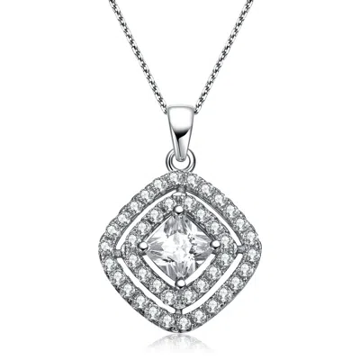 Genevive Jewelry Women's White / Silver Cz Sterling Silver White Gold Plated Shape Pendant