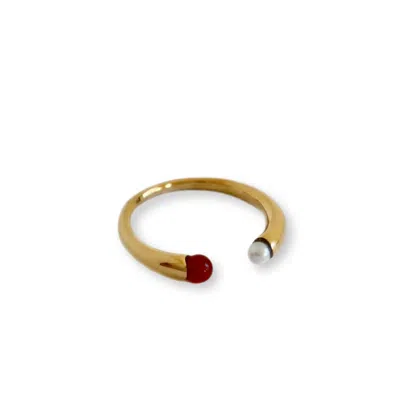 Gem Island Women's Gold / White / Red Teresa Ring