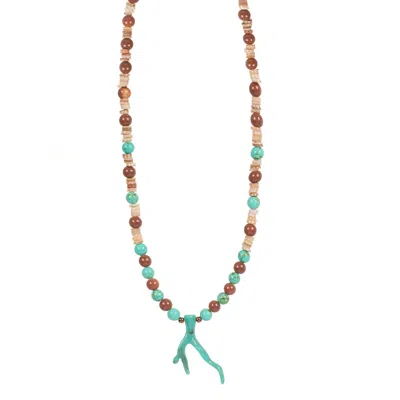 Lara Ari Women's Blue / Red Turquoise Coral Pendant Jasper & Crystal Necklace - Bracelet Set