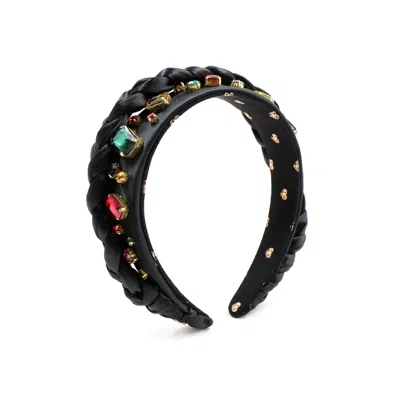 Miss Cicconi Women's Alessia - Two-way Look Headband - Jet Black Silk - Multi-coloured Crystals
