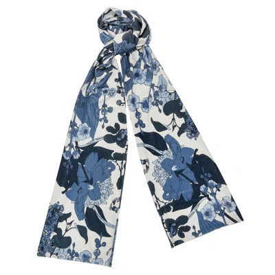 Fable England Women's Deco Blooms Blue Tonal Velvet Scarf