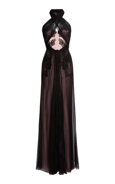 Zuhair Murad Lace-trimmed Satin-chiffon Maxi Dress
