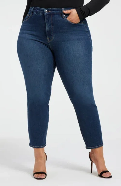 Good American Good Boy Step Hem High Waist Ankle Straight Leg Jeans In Blue