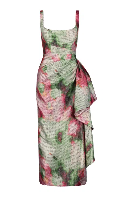 Lela Rose Florence Watercolor Jaquard Maxi Dress