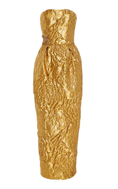 Monique Lhuillier Rose-jacquard Lamé Maxi Dress