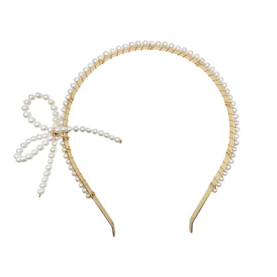 Farra Women's White Freshwater Pearls Crafted Butterfly Knot Hair Band